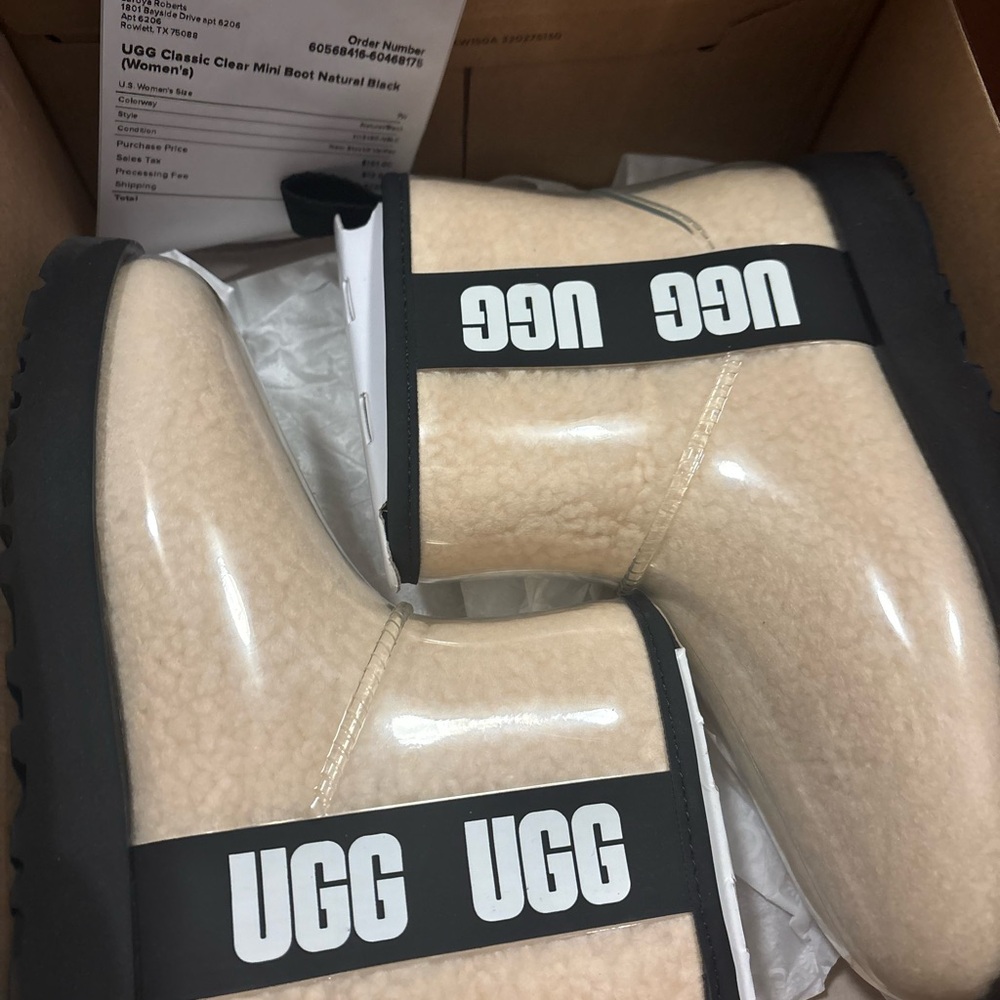 UGG Clear Mini Boots with Black and Cream Accents